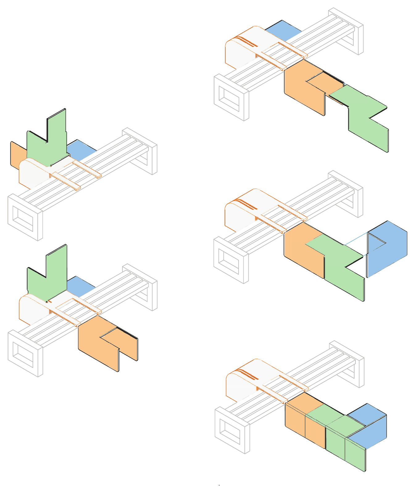 The five-stage assembly sequence