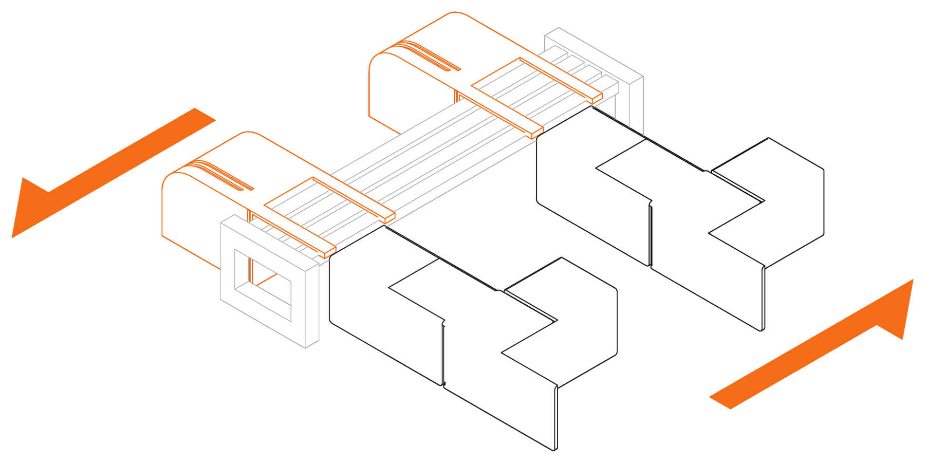 Movement sequence: the curved module sliding along the bench